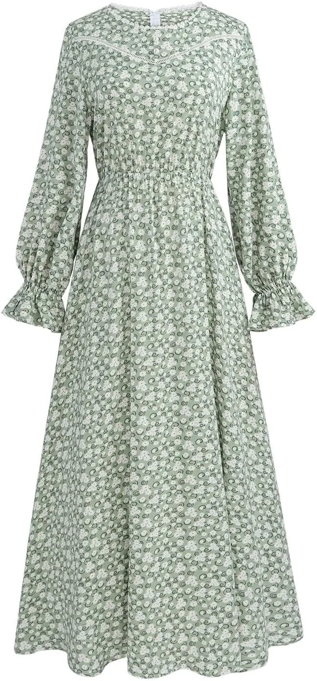 Nuoqi Pioneer Dress Women Prairie Dress with Bonnet Adult Long Colonial Costume