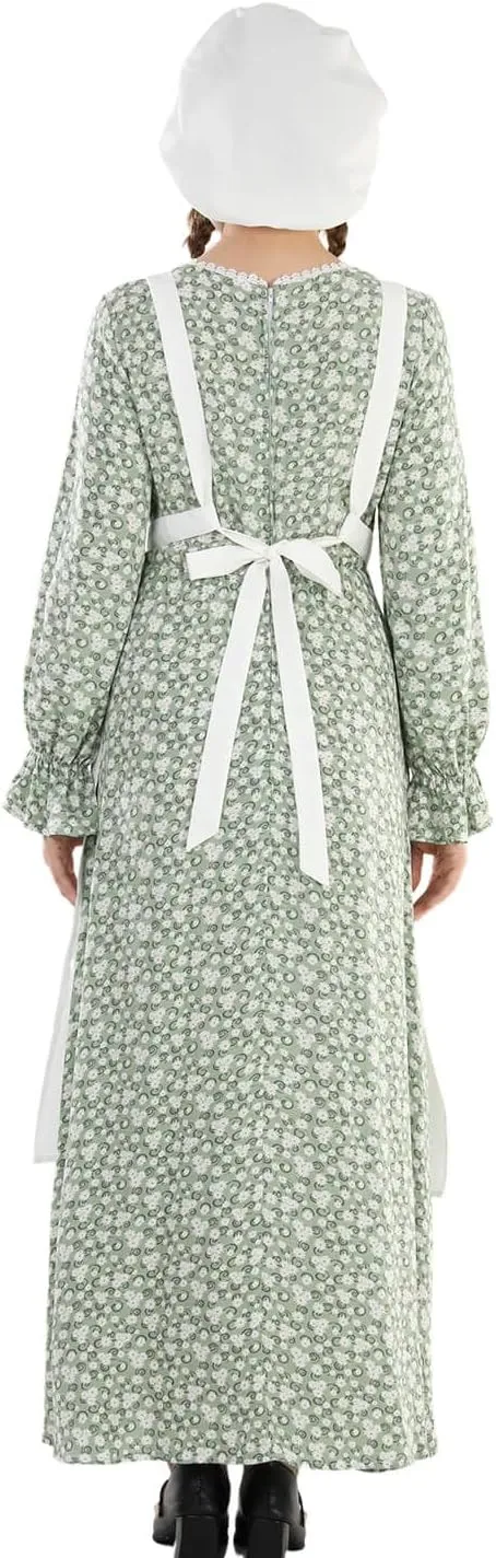 Nuoqi Pioneer Dress Women Prairie Dress with Bonnet Adult Long Colonial Costume