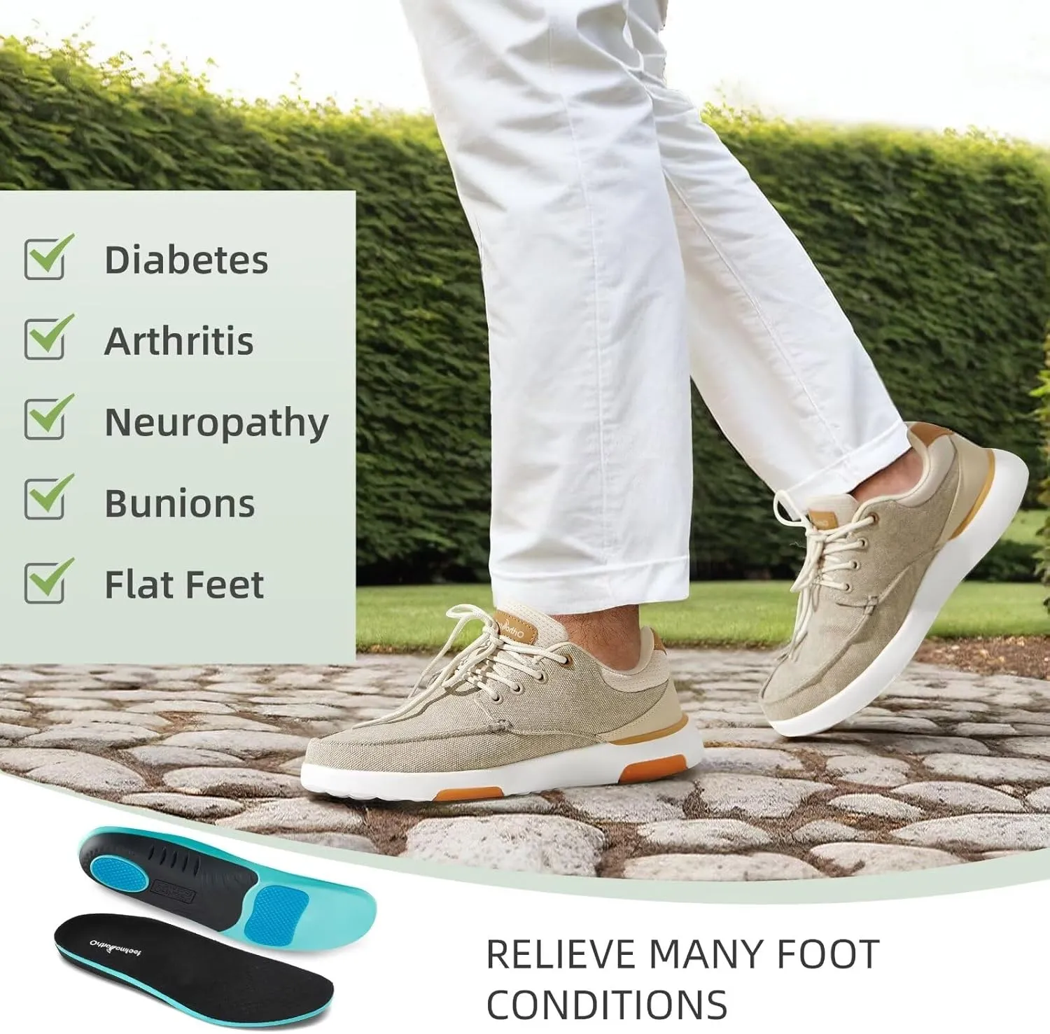 OrthoComfoot Men's Orthopedic Walking Shoes with Arch Support: Comfortable Casual Plantar Fasciitis Shoes for Flat Feet, Adjustable Cushion Orthotic Fashion Sneakers for Foot and Heel Pain