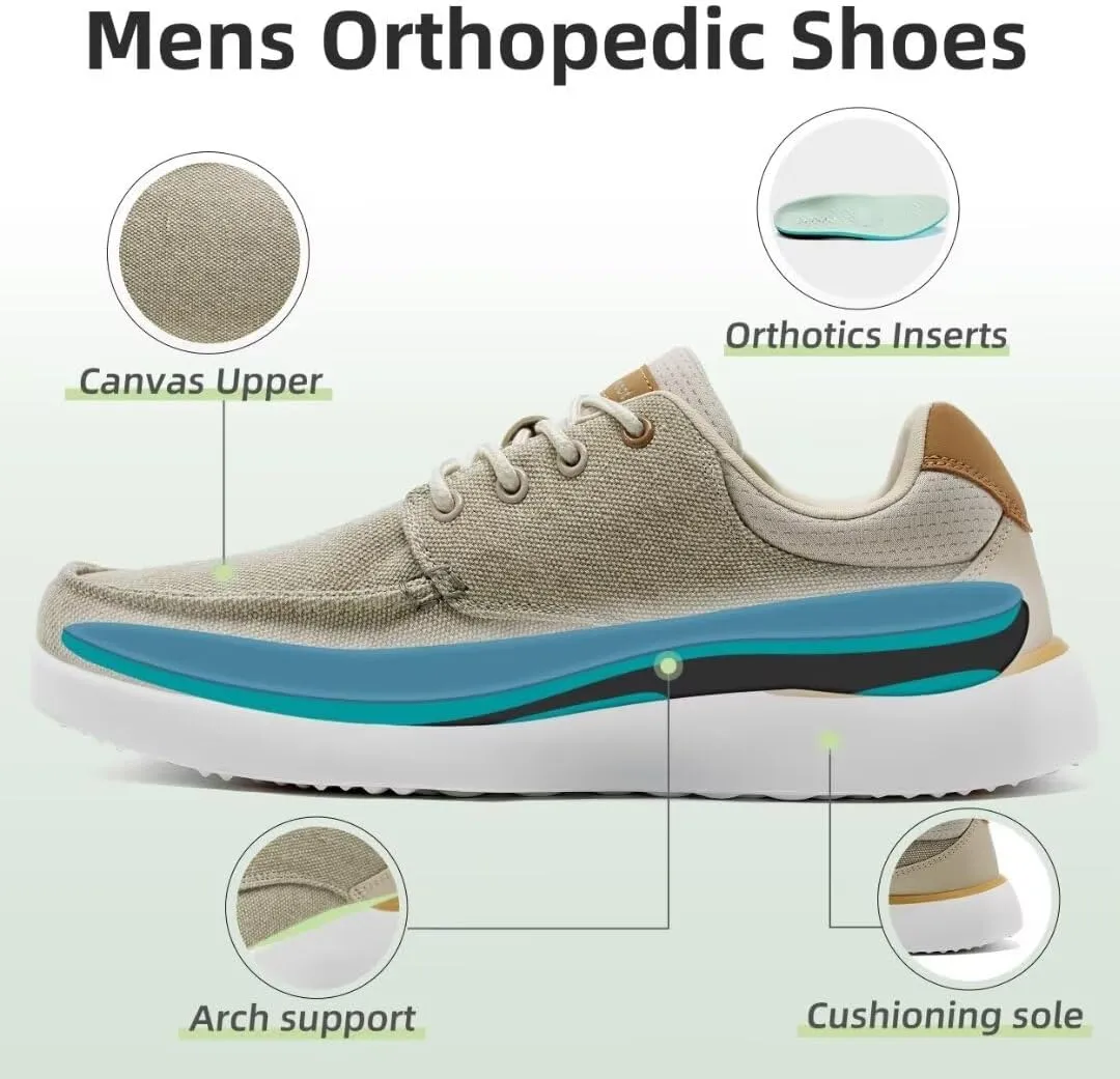 OrthoComfoot Men's Orthopedic Walking Shoes with Arch Support: Comfortable Casual Plantar Fasciitis Shoes for Flat Feet, Adjustable Cushion Orthotic Fashion Sneakers for Foot and Heel Pain