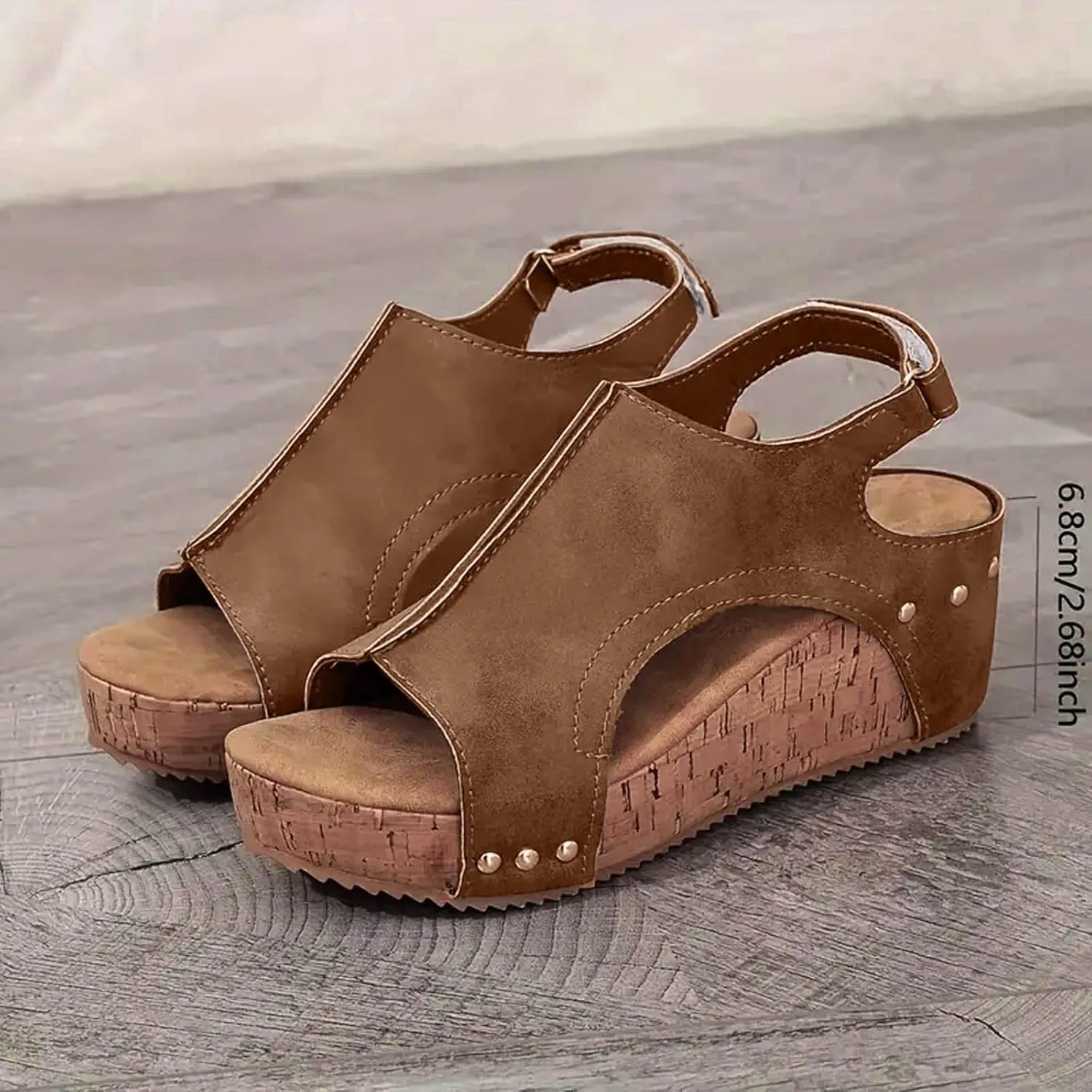 Orthopedic Wedge Sandals for Women Summer Dressy 2025, Womens Open Toe Espadrilles Sandals Ankle Strap Platform Sandals Leather Beach Boho Casual High Wedges Walking Strappy Slip on (a-Brown, 9.5)