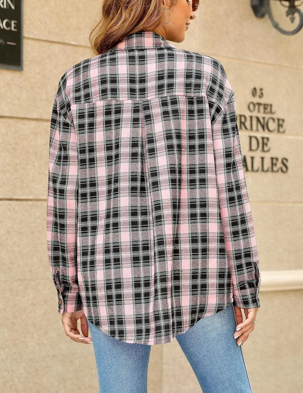 Oversized Womens Flannel Plaid Soft Flannel Button Down Shirt Roll Up Long Sleeve Flannel Plaid Shirt Blouses Women