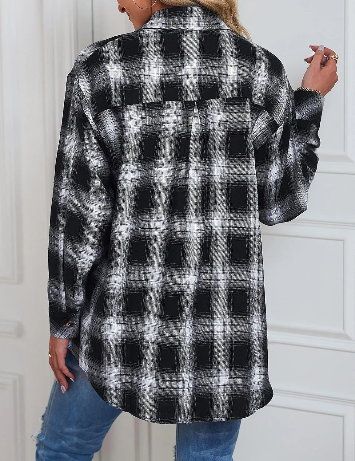 Oversized Womens Flannel Plaid Soft Flannel Button Down Shirt Roll Up Long Sleeve Flannel Plaid Shirt Blouses Women
