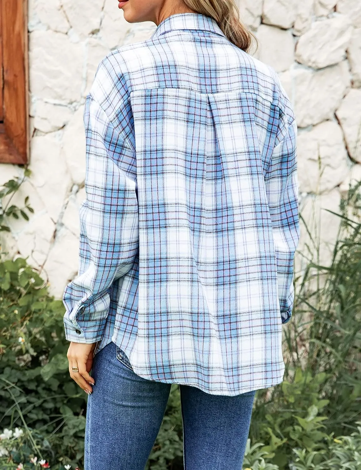 Oversized Womens Flannel Plaid Soft Flannel Button Down Shirt Roll Up Long Sleeve Flannel Plaid Shirt Blouses Women