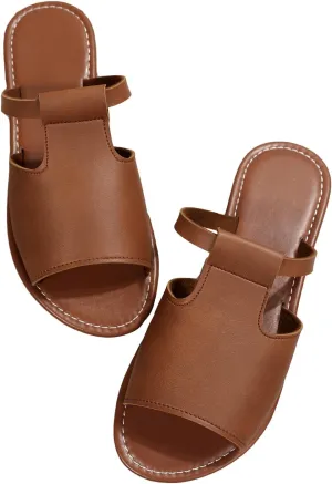 OYOANGLE Women's Cut Out Single Banded Open Toe Flats Sandals Solid Lightweight Outdoor Slides Sandals