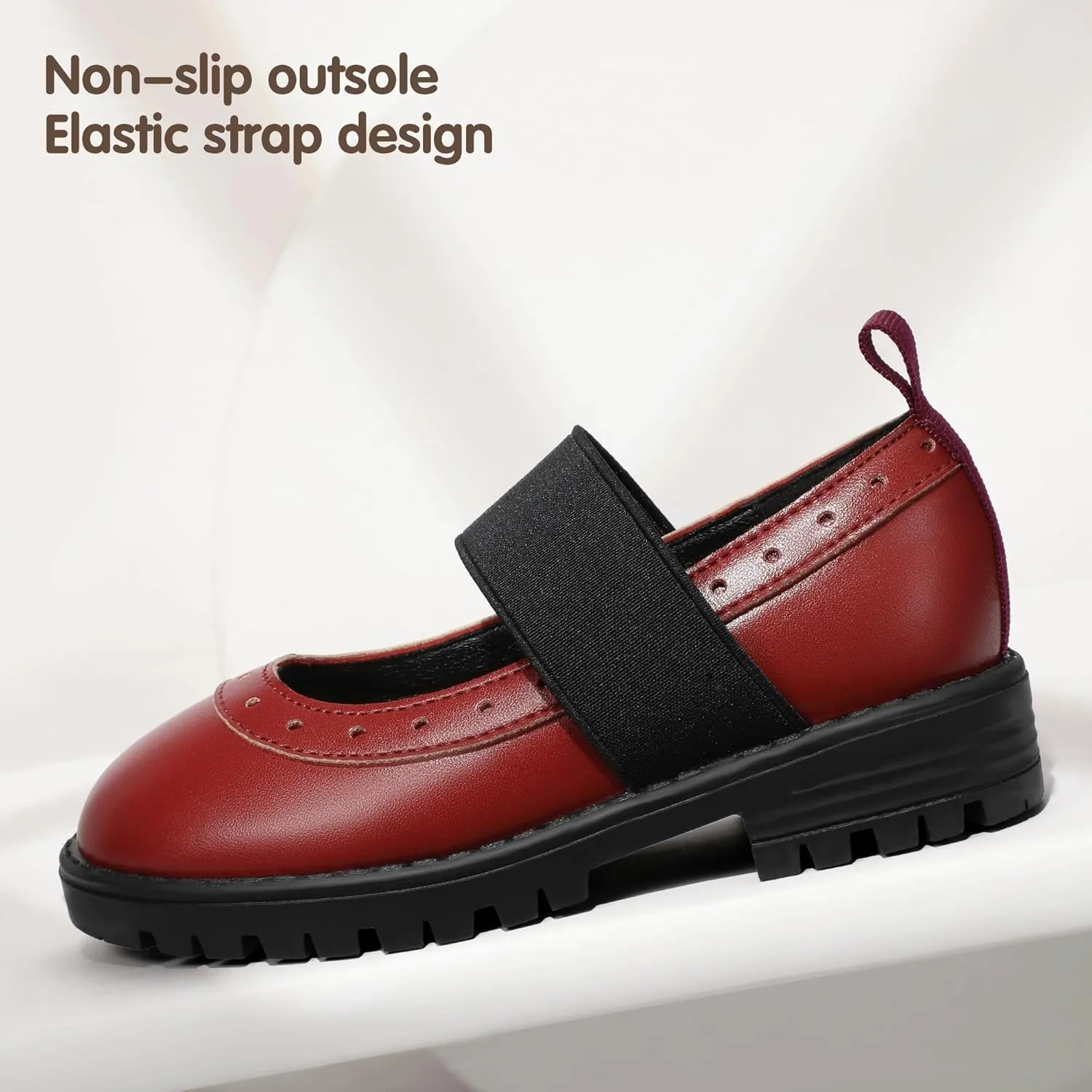 PANDANINJIA Toddler Girls Mary Jane School Shoes Kids Elastic Strap Platform Flats Dress Shoes