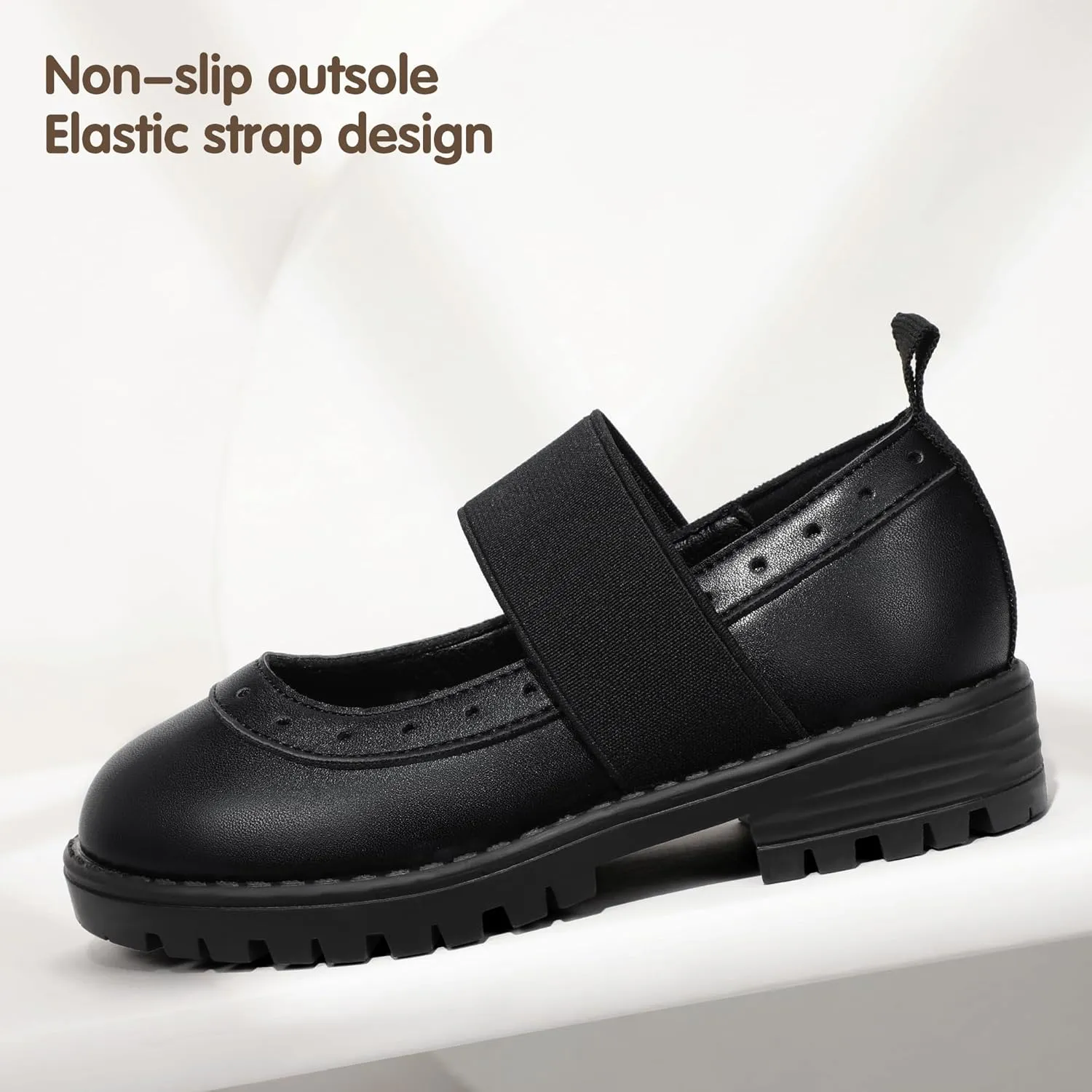 PANDANINJIA Toddler Girls Mary Jane School Shoes Kids Elastic Strap Platform Flats Dress Shoes