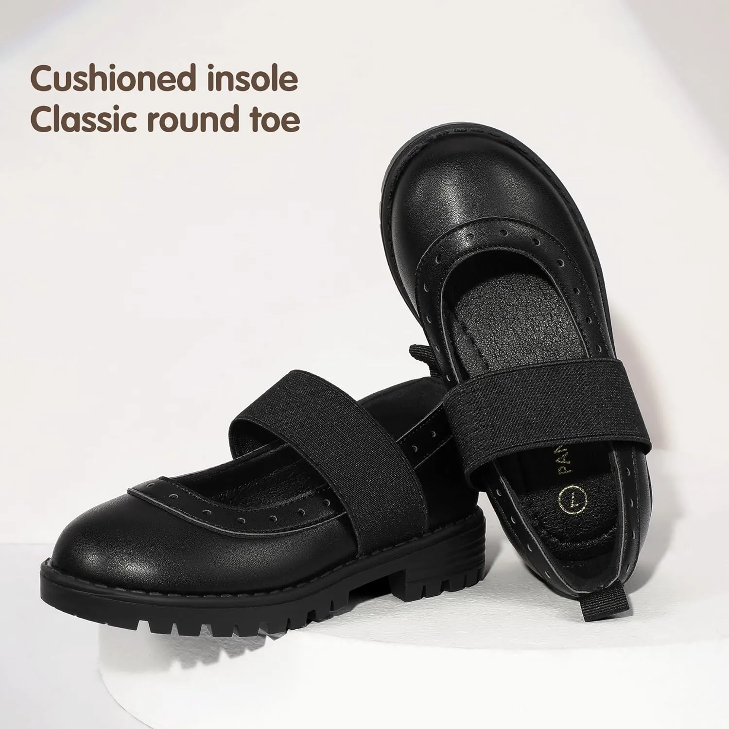 PANDANINJIA Toddler Girls Mary Jane School Shoes Kids Elastic Strap Platform Flats Dress Shoes