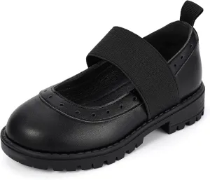 PANDANINJIA Toddler Girls Mary Jane School Shoes Kids Elastic Strap Platform Flats Dress Shoes