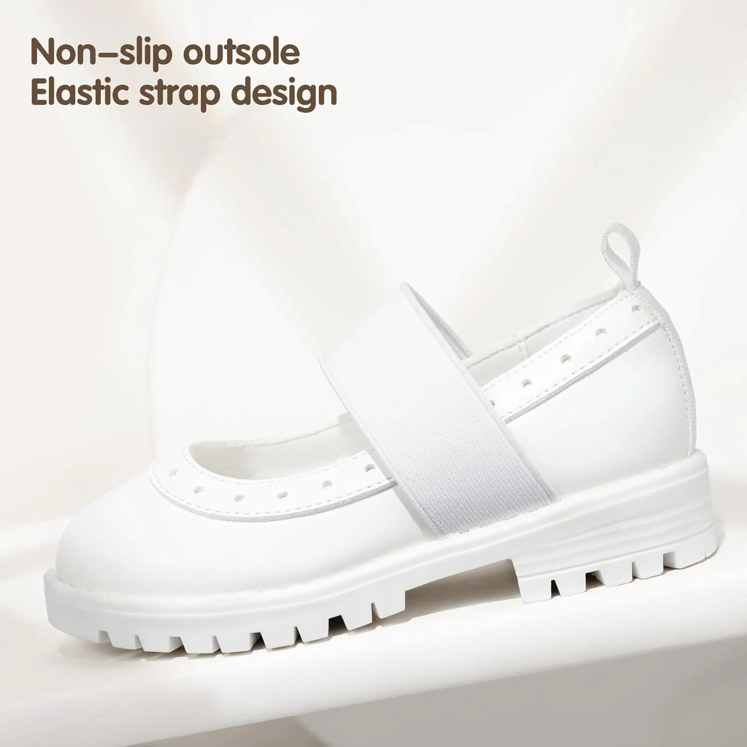 PANDANINJIA Toddler Girls Mary Jane School Shoes Kids Elastic Strap Platform Flats Dress Shoes
