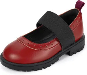 PANDANINJIA Toddler Girls Mary Jane School Shoes Kids Elastic Strap Platform Flats Dress Shoes