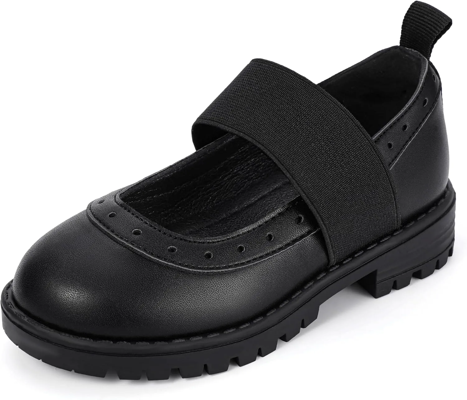 PANDANINJIA Toddler Girls Mary Jane School Shoes Kids Elastic Strap Platform Flats Dress Shoes