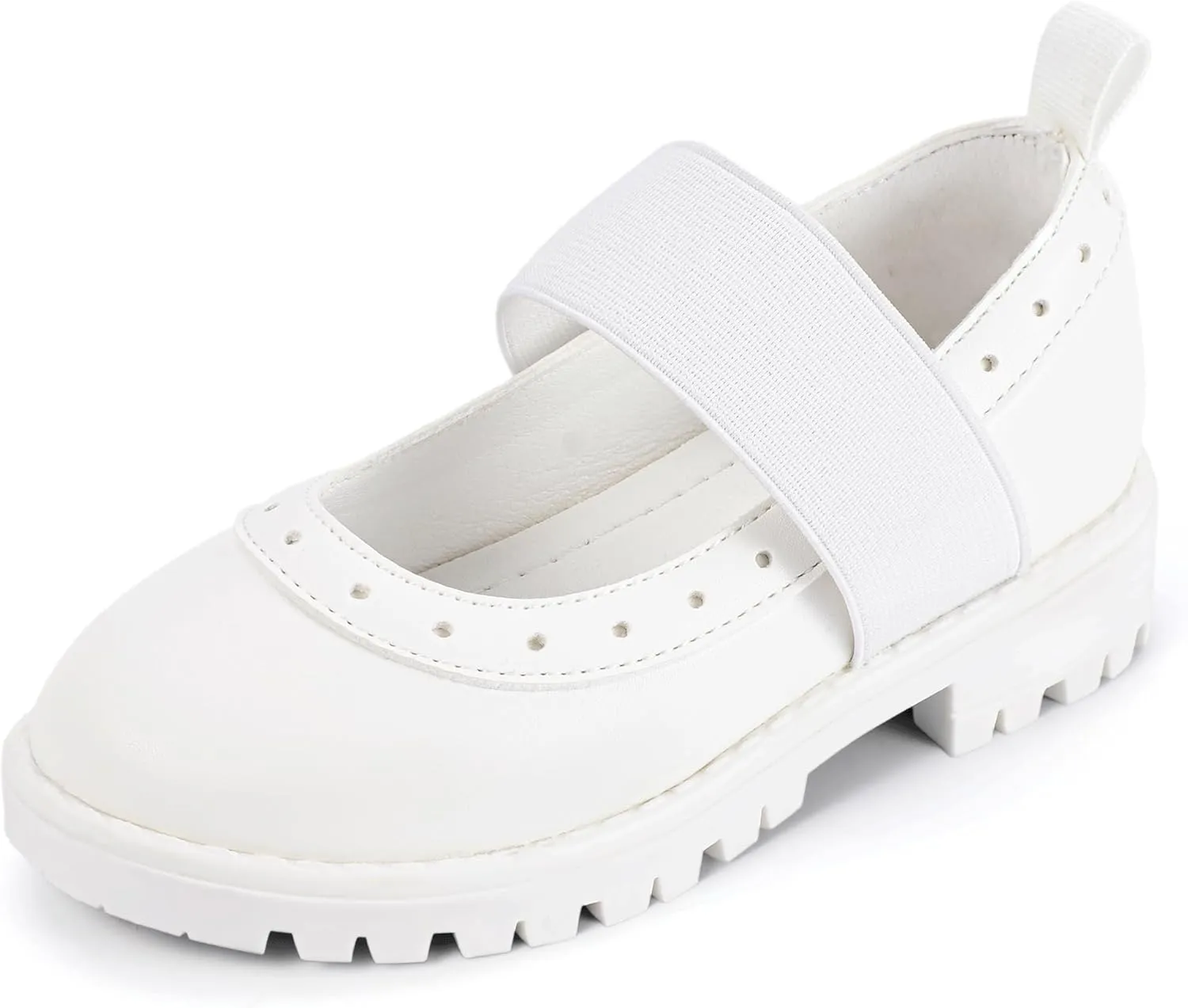 PANDANINJIA Toddler Girls Mary Jane School Shoes Kids Elastic Strap Platform Flats Dress Shoes