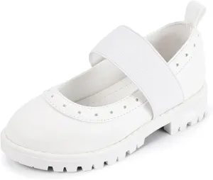 PANDANINJIA Toddler Girls Mary Jane School Shoes Kids Elastic Strap Platform Flats Dress Shoes