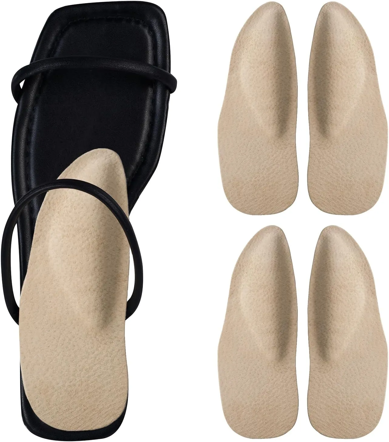 Pigskin Arch Support Insoles for Women Plantar Fasciitis & Flats Feet Pain Relief, 0.4" Thickness, Self-Adhesive Arch Insert with Heel Cushion for High Heels Sandals Slippers Flats, 2 Pairs 5-8 Size