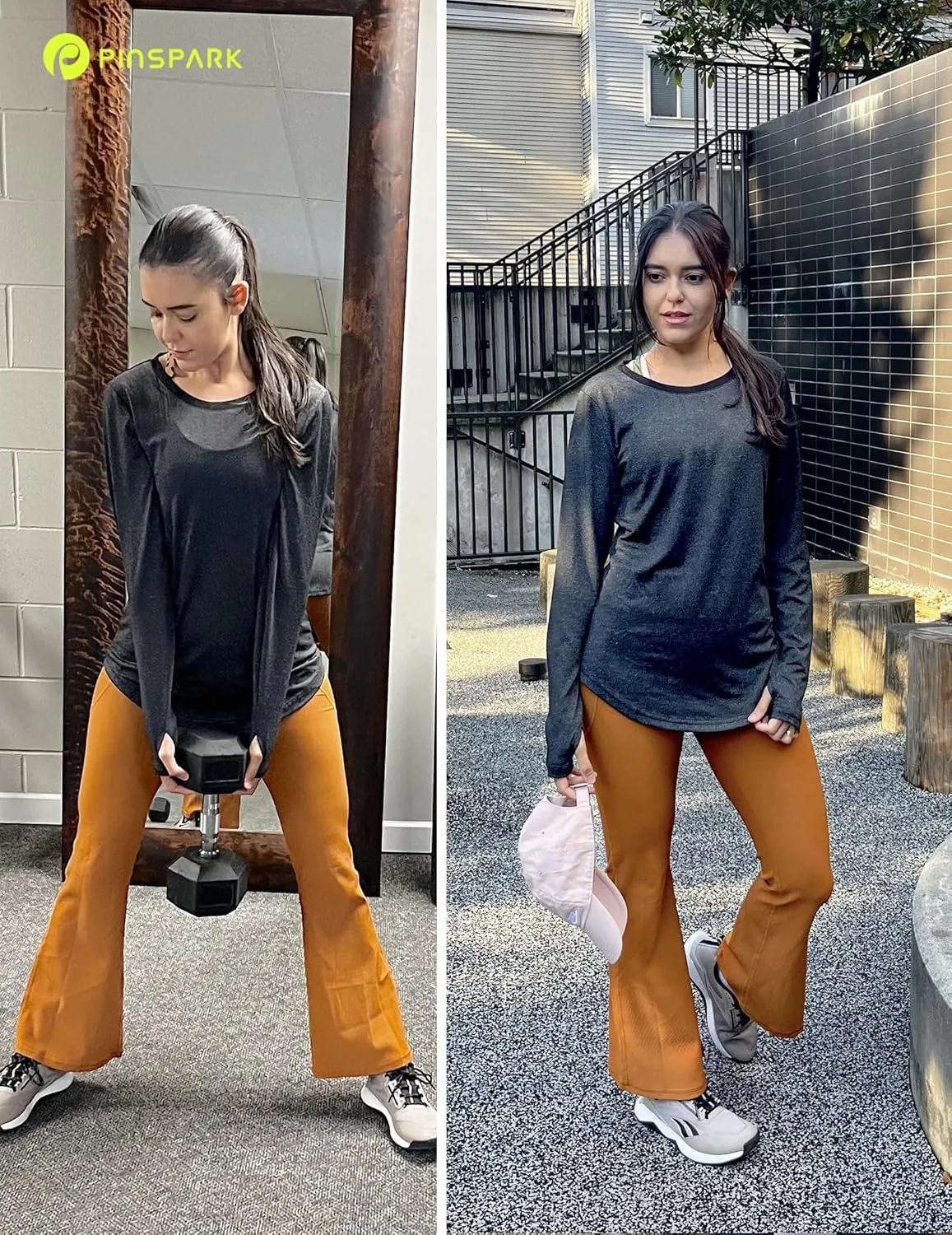 PINSPARK Long Sleeve Workout Shirts for Women Mesh Yoga Tops Loose Fit Hiking Gym Shirts Breathable Quick Dry Running