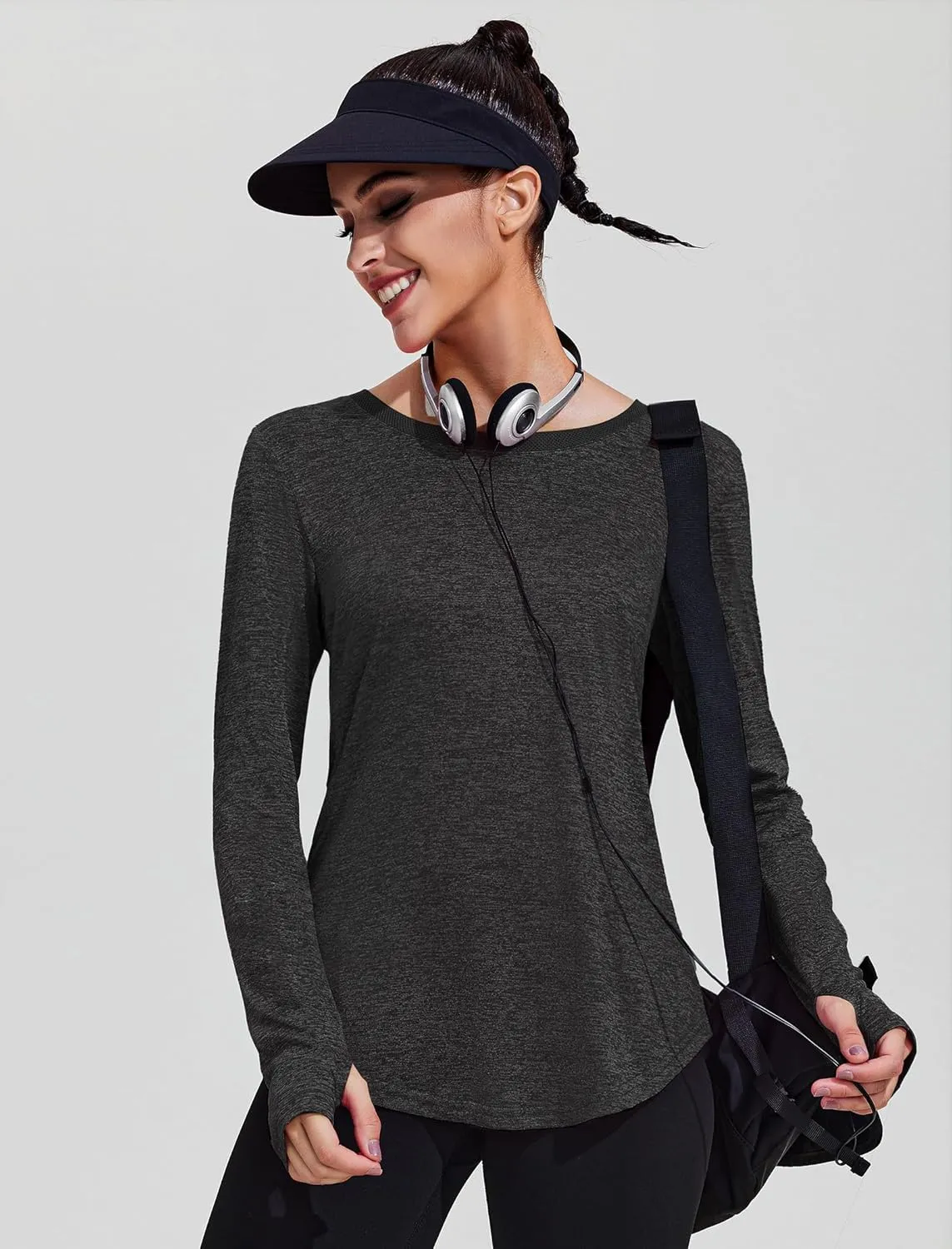 PINSPARK Long Sleeve Workout Shirts for Women Mesh Yoga Tops Loose Fit Hiking Gym Shirts Breathable Quick Dry Running