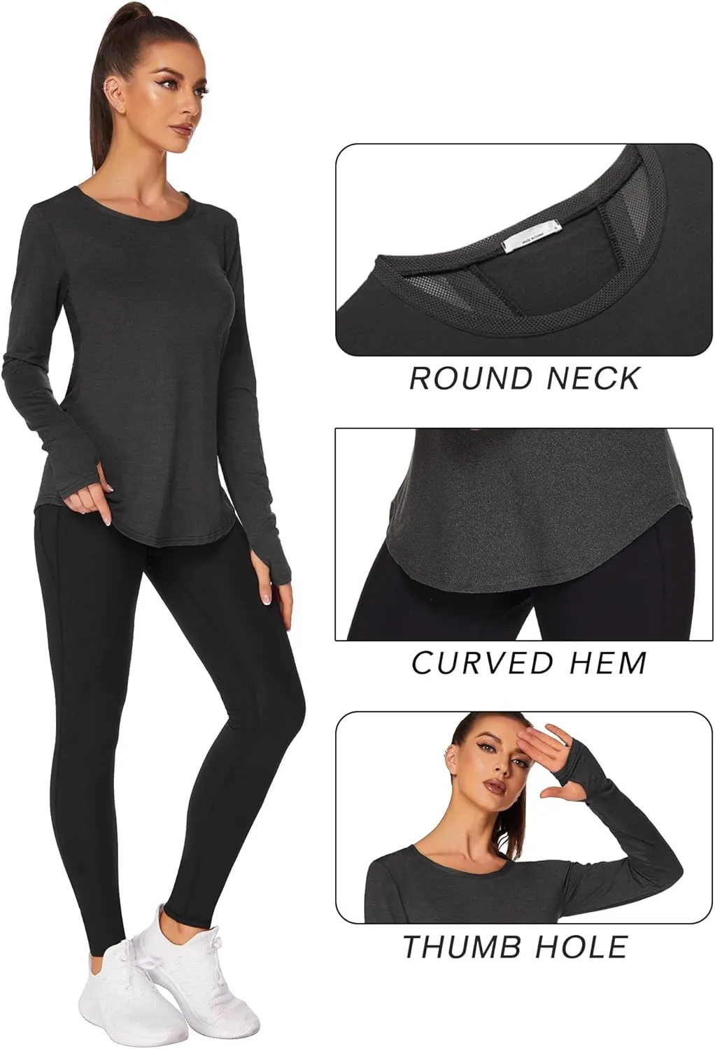 PINSPARK Long Sleeve Workout Shirts for Women Mesh Yoga Tops Loose Fit Hiking Gym Shirts Breathable Quick Dry Running