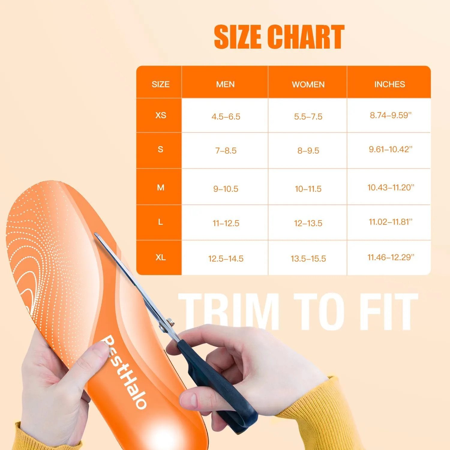 Plantar Fasciitis Insoles - High Arch Support Inserts, Gel Cushion, Relief for Flat Feet - 220  lbs Orthotics Insoles Ideal for Work Boots (Orange, Men 12.5-14.5 | Women 13.5-15.5)