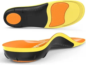Plantar Fasciitis Insoles - High Arch Support Inserts, Gel Cushion, Relief for Flat Feet - 220  lbs Orthotics Insoles Ideal for Work Boots (Orange, Men 12.5-14.5 | Women 13.5-15.5)
