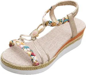 Platform Sandals Elastic Ankle Strap Espadrilles Sandals Open Toe Vintage Bohemian Summer Women Shoes Outdoor