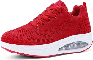Platform Sneakers for Women Walking Shoes Comfortable All Day Standing Wedge Rocker Bottom 2 inch Thick Air Cushion