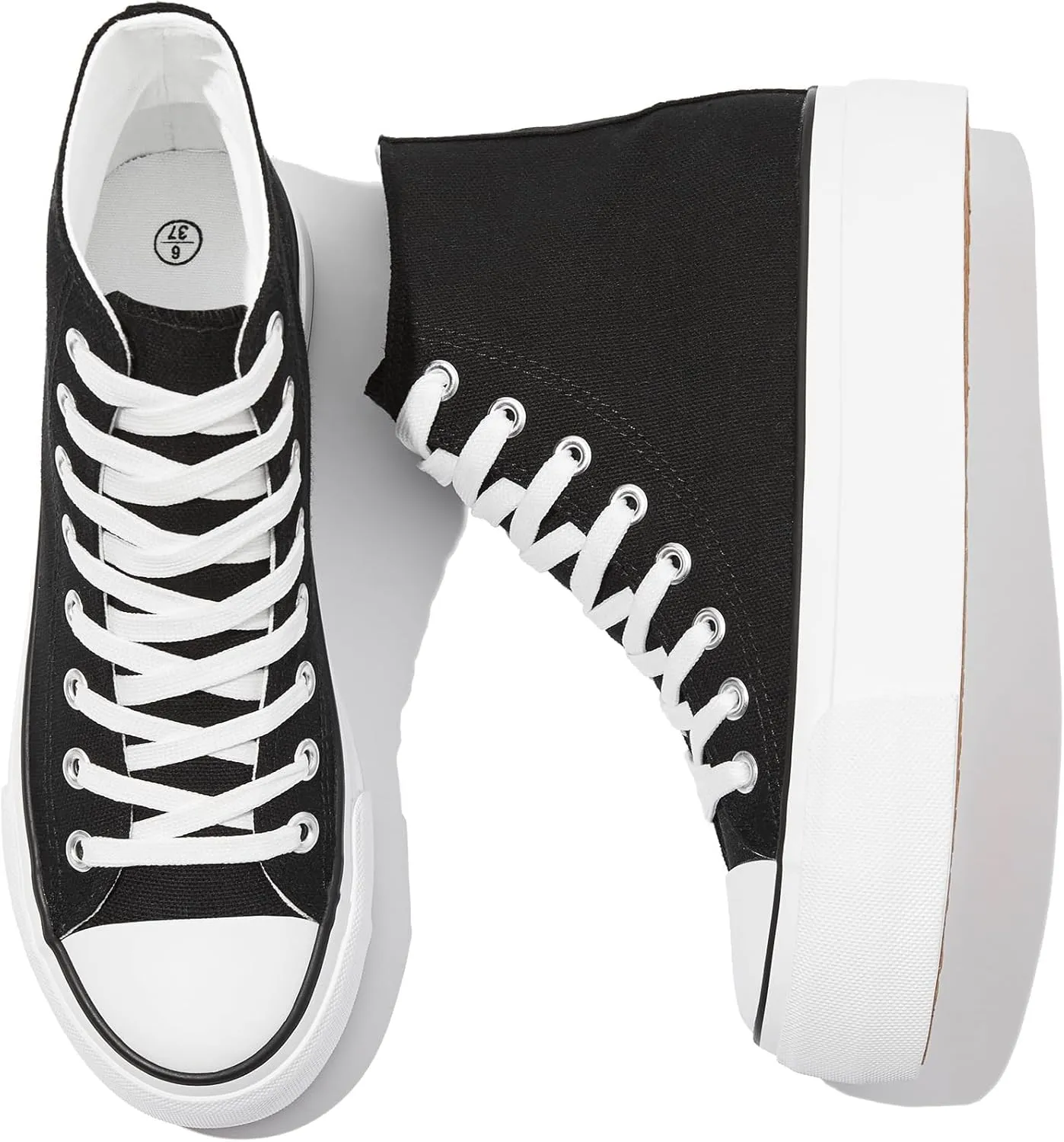 POVOGER Platform Sneakers for Women Fashion High Top Canvas Shoes White Womens Platform Shoes Casual Lace Up Mid Top Shoes