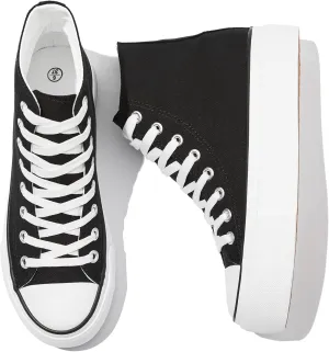 POVOGER Platform Sneakers for Women Fashion High Top Canvas Shoes White Womens Platform Shoes Casual Lace Up Mid Top Shoes