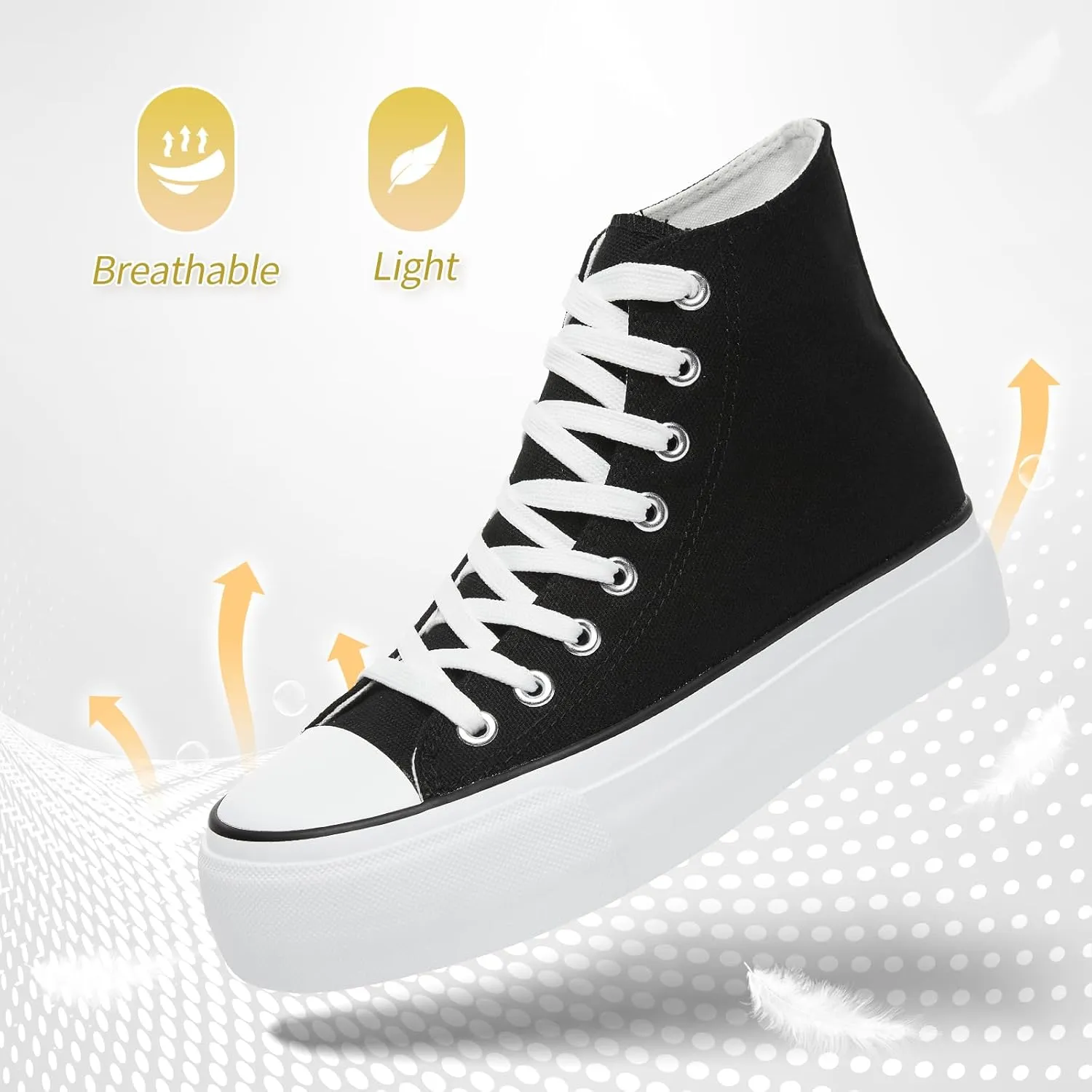 POVOGER Platform Sneakers for Women Fashion High Top Canvas Shoes White Womens Platform Shoes Casual Lace Up Mid Top Shoes