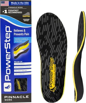 PowerStep Pinnacle Work Insoles, Work Boot Arch Support, Plantar Fasciitis Relief, Pronation, Arch Support Orthotic for Men and Women, Made in The USA (Men's 7-7.5 / Women's 9-9.5)