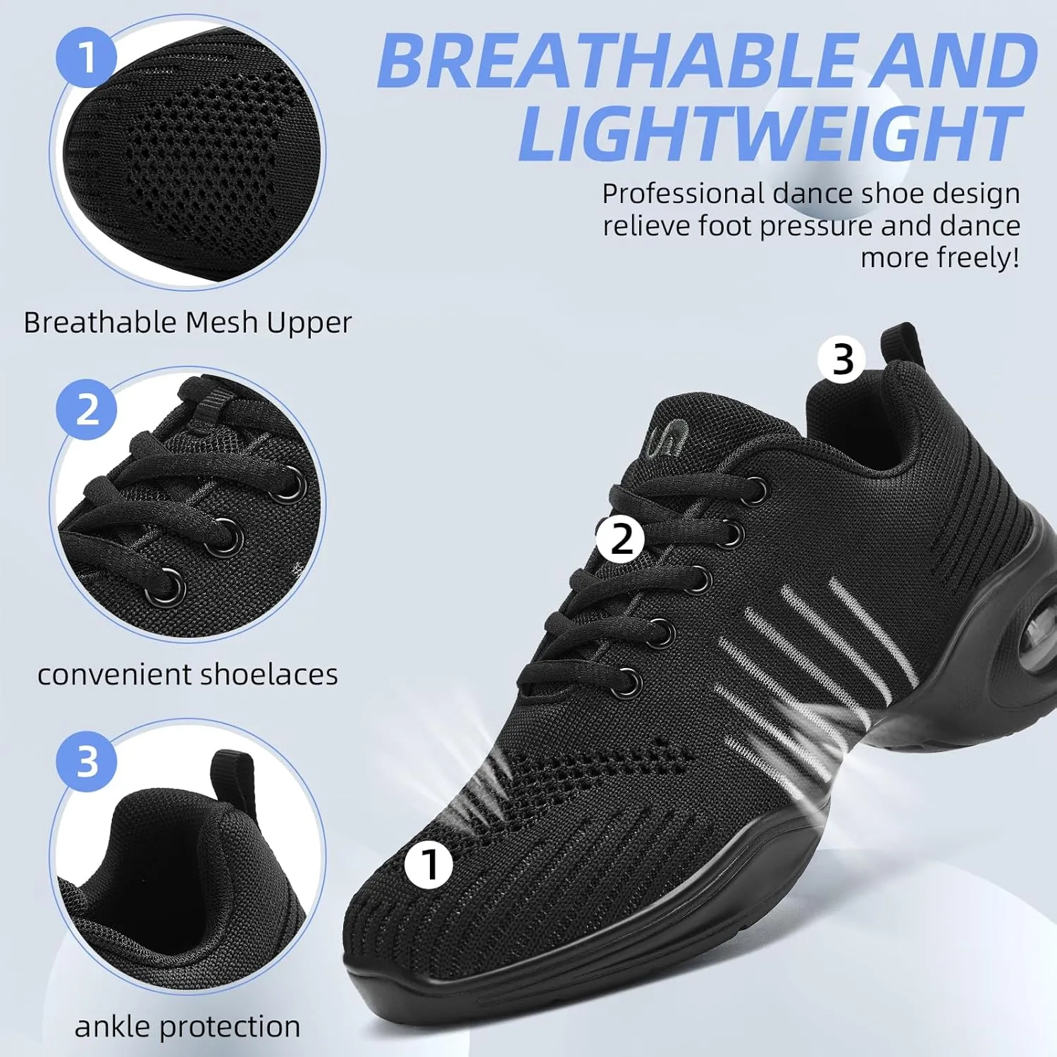 PPQ Women's Jazz Shoes Lace-up Sneakers Modern Dance Shoes Air Cushion Platform Walking Dance Shoes