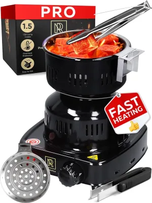 PRO Multipurpose Electric Charcoal Starter - Electric Charcoal Burner Approved Electric Stove - Coconut Coals Lighters with Tongs - 450W Hot Plate Electric with 304 Stainless Steel