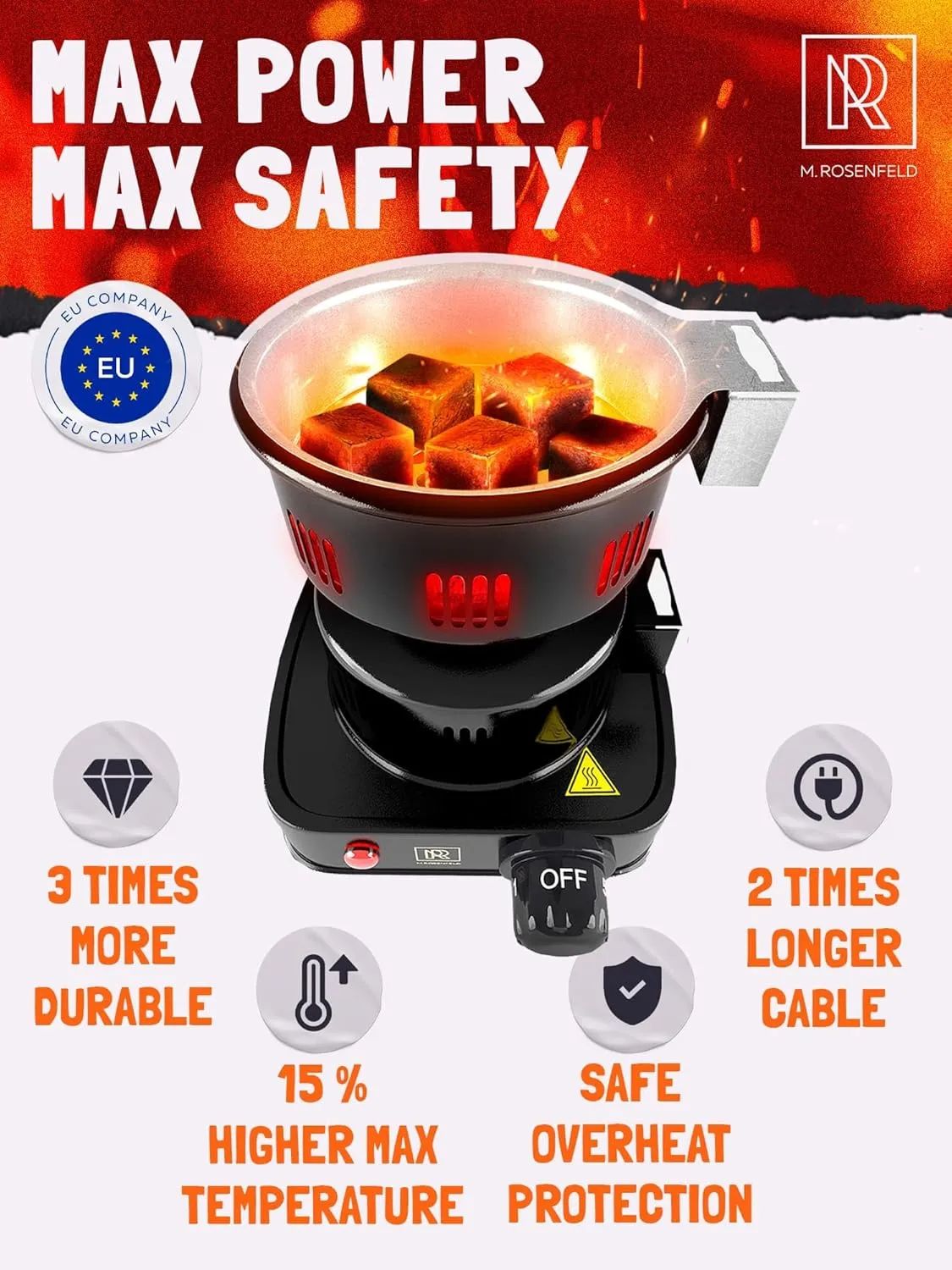 PRO Multipurpose Electric Charcoal Starter - Electric Charcoal Burner Approved Electric Stove - Coconut Coals Lighters with Tongs - 450W Hot Plate Electric with 304 Stainless Steel