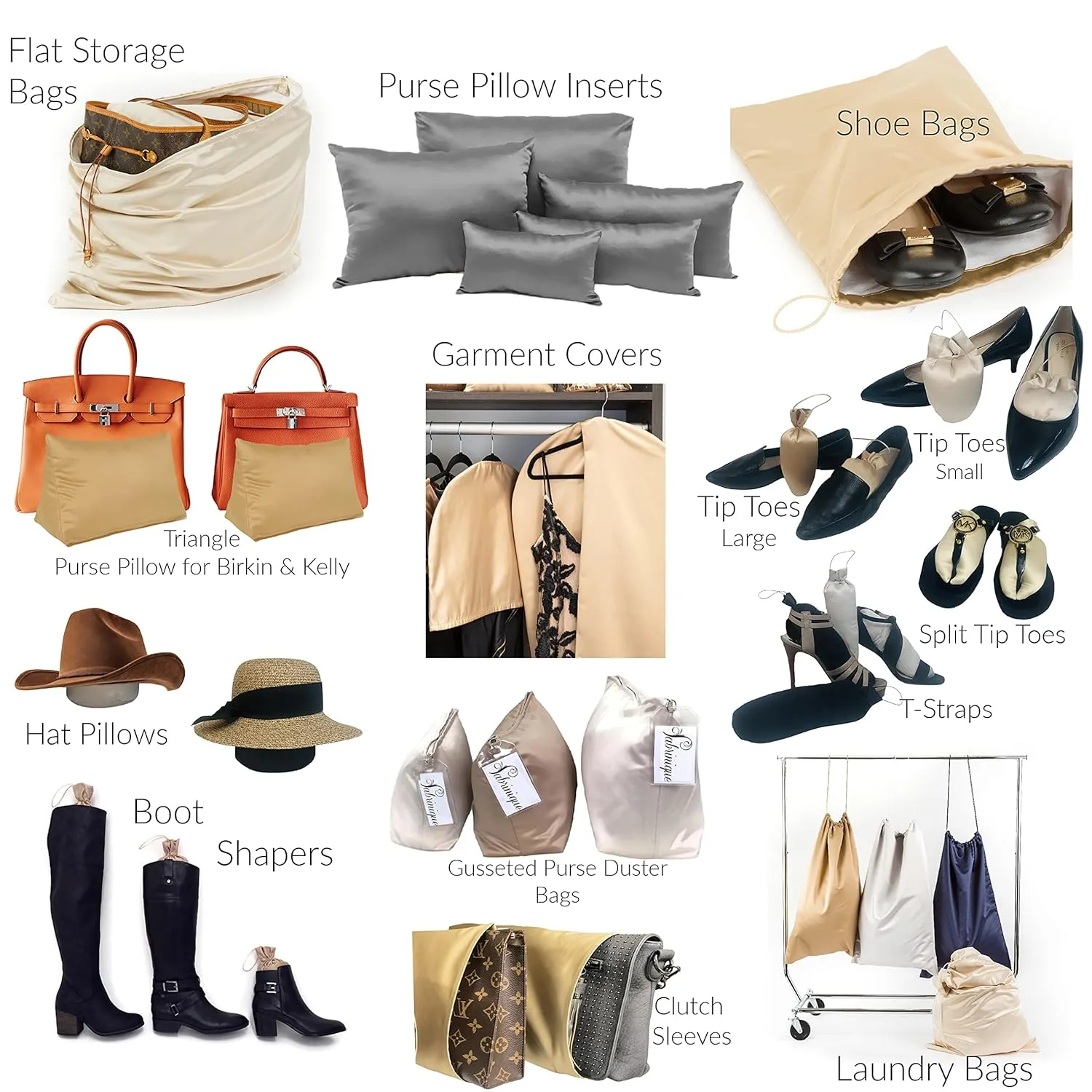Purse Insert Pillows Set - Set of Shaper Inserts Made to Maintain Small to Extra Large Handbags and Boots - Cushioned Fillers by Fabrinique - Prevent Creases and Damage (Charcoal, S-XL, 9PC Set)