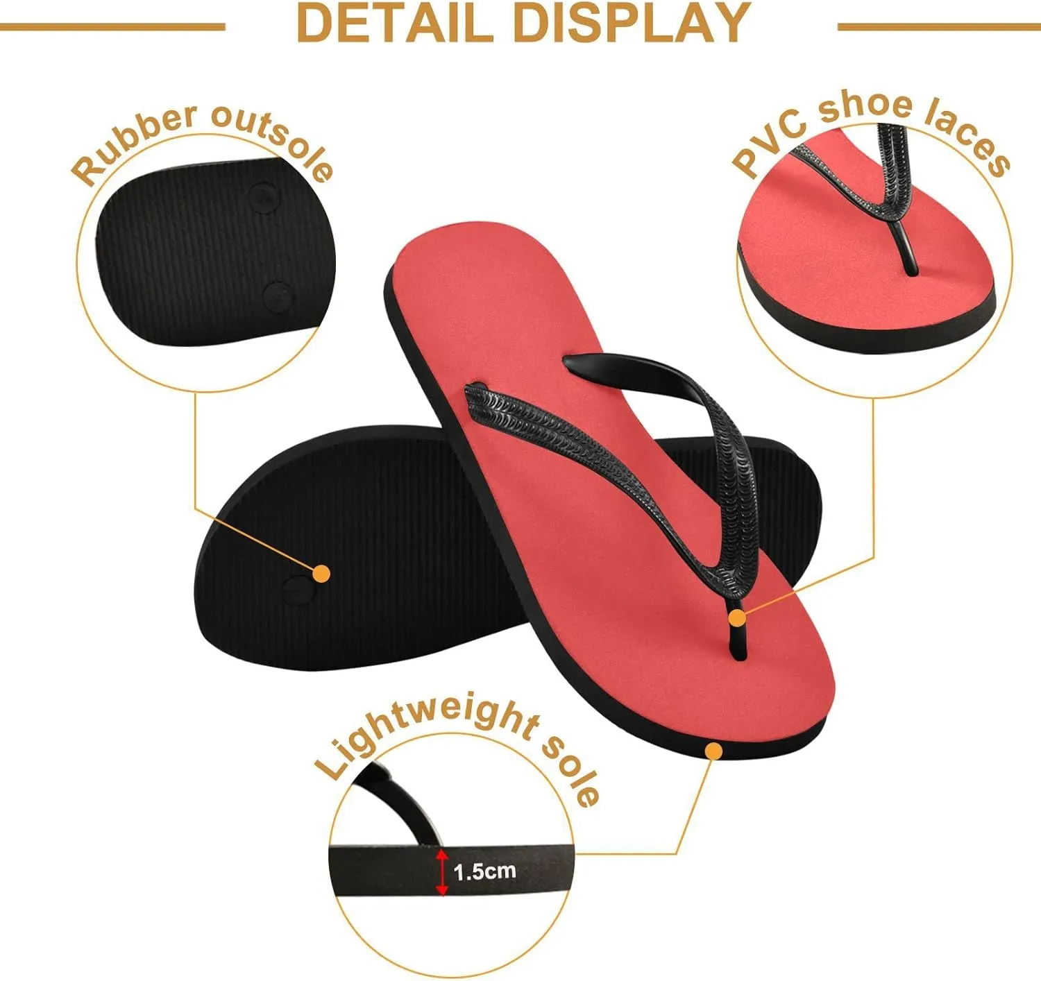 Red Womens Flip Flops Summer Beach Sandals Casual Thong Slippers Comfortable Shower Slippers Non Slip Water Sandals shoes L