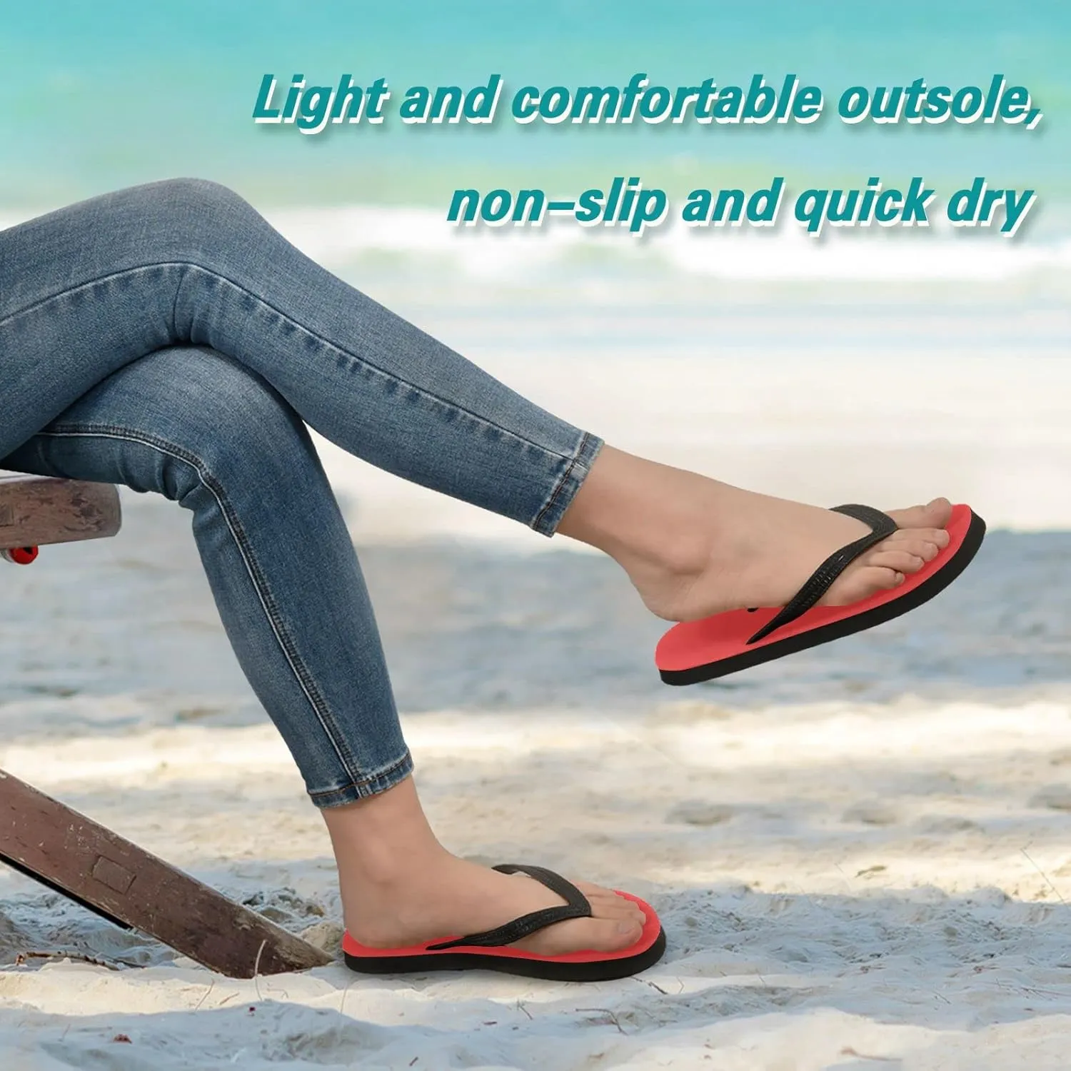 Red Womens Flip Flops Summer Beach Sandals Casual Thong Slippers Comfortable Shower Slippers Non Slip Water Sandals shoes L