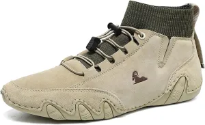 RiceelSor Men's Casual Leather Sock High Top Loafers Hand-Stitching Slip-on Driving Ankle Shoes Fully Fur Lined Warm Non-Slip Comfortable Dress Shoe