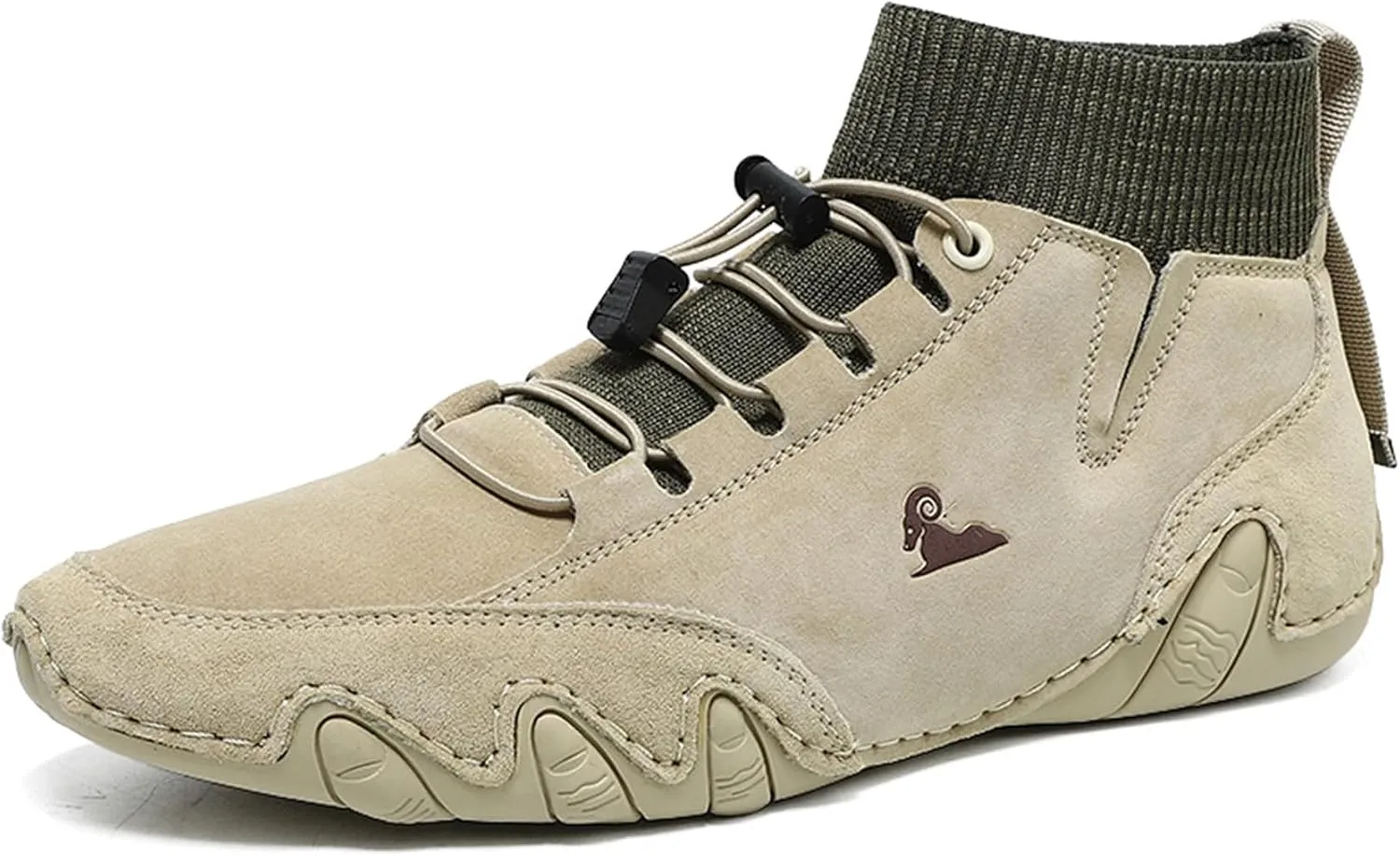 RiceelSor Men's Casual Leather Sock High Top Loafers Hand-Stitching Slip-on Driving Ankle Shoes Fully Fur Lined Warm Non-Slip Comfortable Dress Shoe