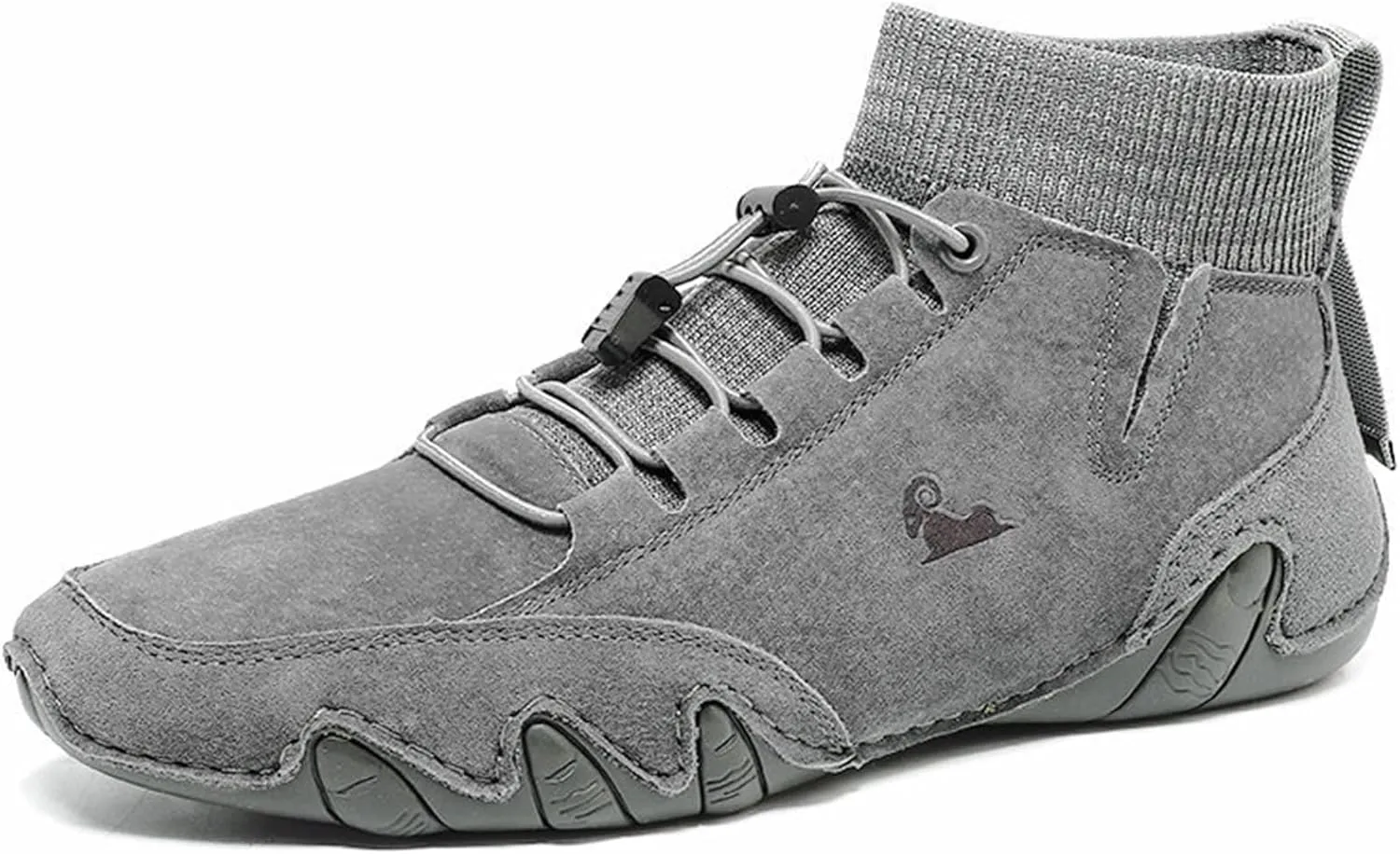 RiceelSor Men's Casual Leather Sock High Top Loafers Hand-Stitching Slip-on Driving Ankle Shoes Fully Fur Lined Warm Non-Slip Comfortable Dress Shoe