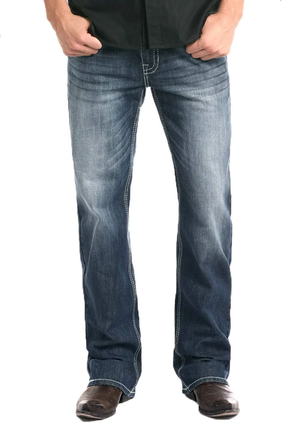Rock & Roll Denim Relaxed Fit Stretch Straight Bootcut Jeans #M0S3473