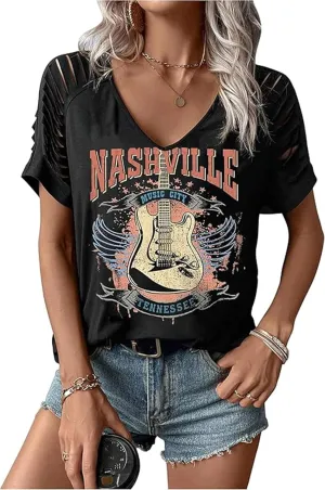 Rock Band T-Shirt Women Country Music Shirt Tops Vintage Graphic Tees Shirts Retro Steer Western Rodeo Tshirt