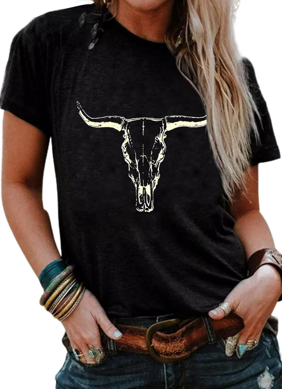 Rock Band T-Shirt Women Country Music Shirt Tops Vintage Graphic Tees Shirts Retro Steer Western Rodeo Tshirt