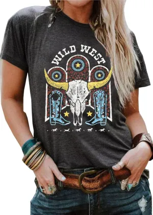 Rock Band T-Shirt Women Country Music Shirt Tops Vintage Graphic Tees Shirts Retro Steer Western Rodeo Tshirt