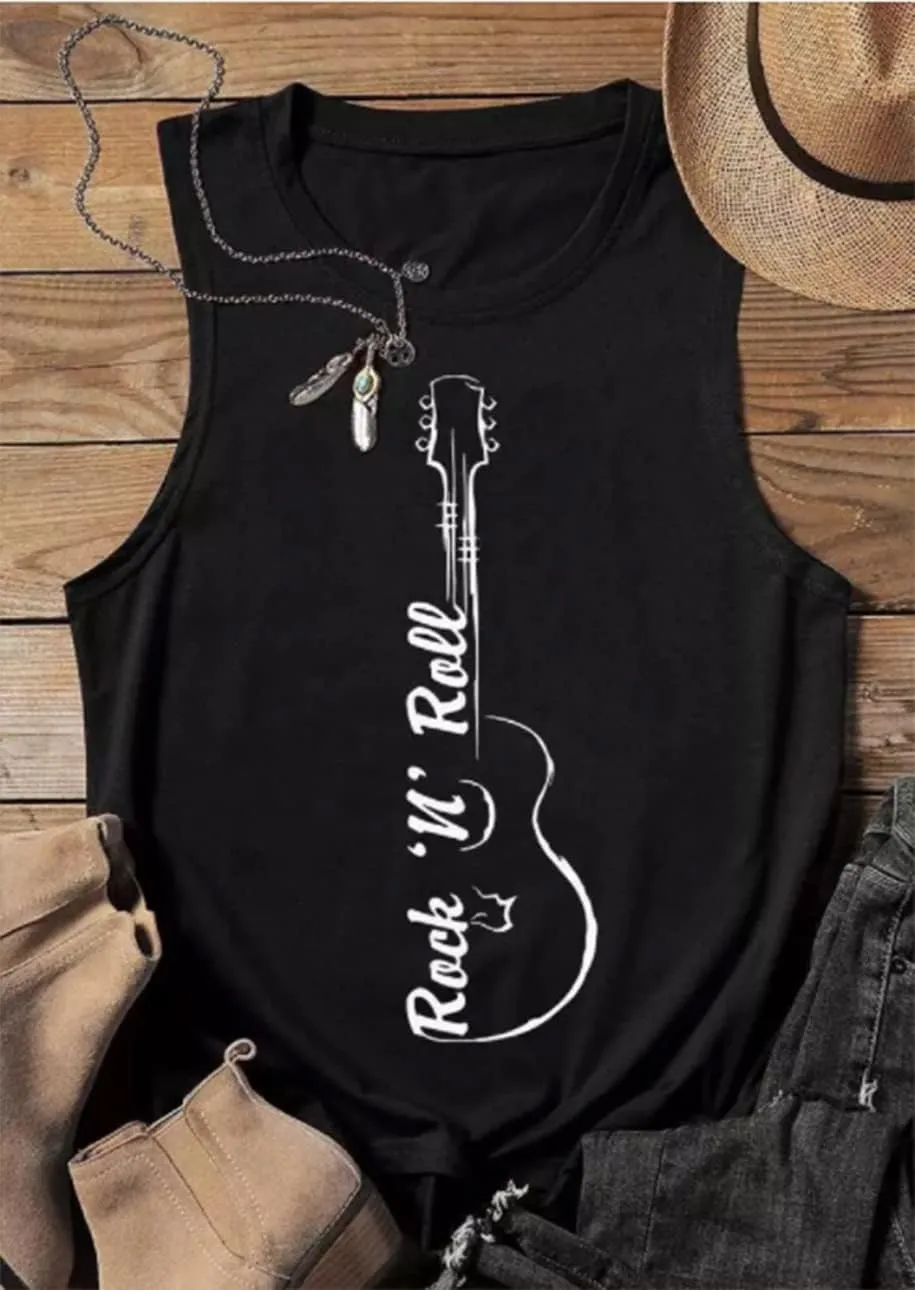 Rock Roll Music Tank Tops Women Vintage Rock Band Tanks Retro Graphic Country Music Concert Sleeveless Shirt Tee
