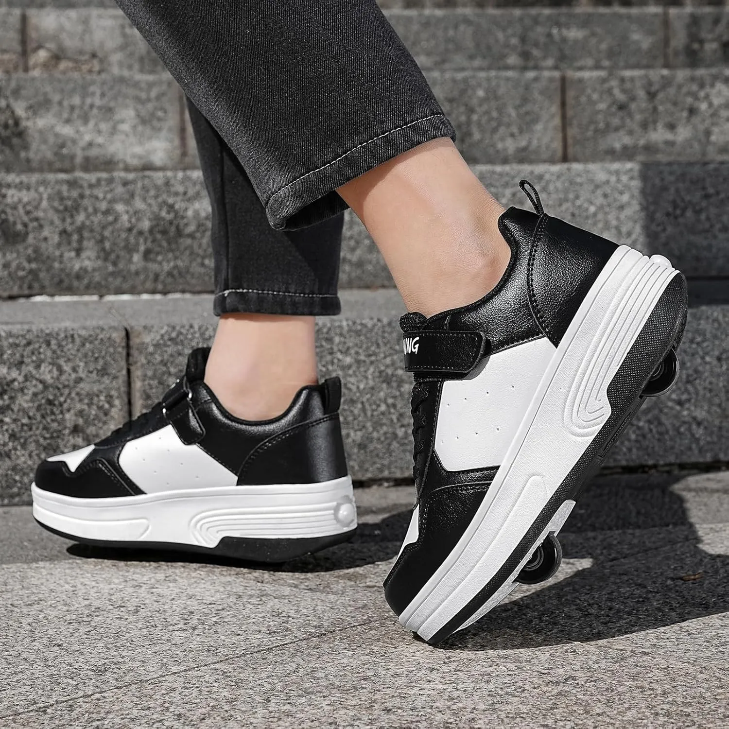 Roller Skate Shoes for Boys Girls Kids Detachable Wheeled 2 in 1 Skating Shoes with Wheels Fashion Sneaker