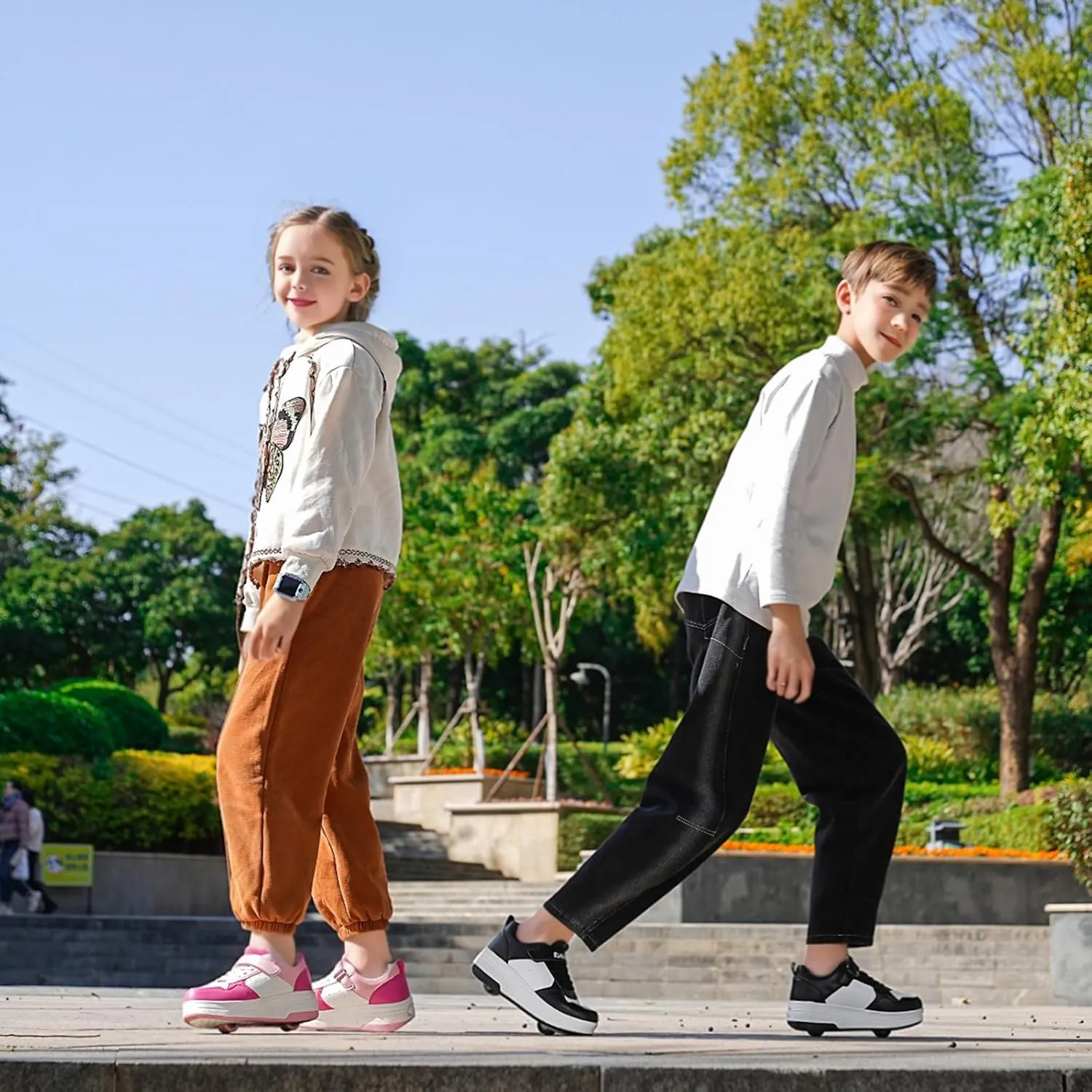 Roller Skate Shoes for Boys Girls Kids Detachable Wheeled 2 in 1 Skating Shoes with Wheels Fashion Sneaker