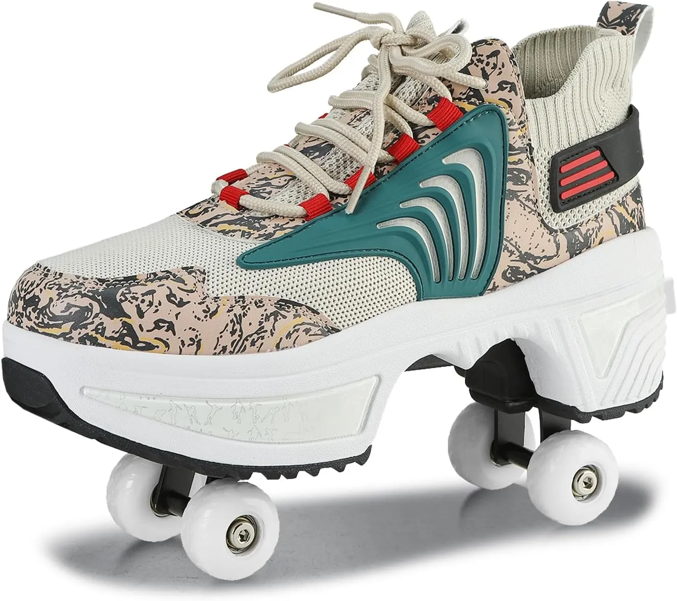 Roller Skate Shoes for Women Four Rounds Children's Roller Skates Shoes That Turn into Rollerskates Sneakers Outdoor Light Shoes with Wheels for Girls/Boys