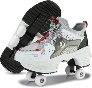 Roller Skate Shoes for Women Kids Roller Shoes Boy Girl Sneakers with Retractable Wheels Breathable Roller Skates Shoes for Christmas Birthday Children Show Gift