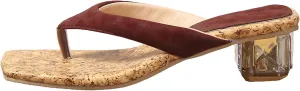 Sandals 2025 Chunky Heel Square Toe Trendy Flip Flop Color Block Wedding Party Sparkling Women Shoes