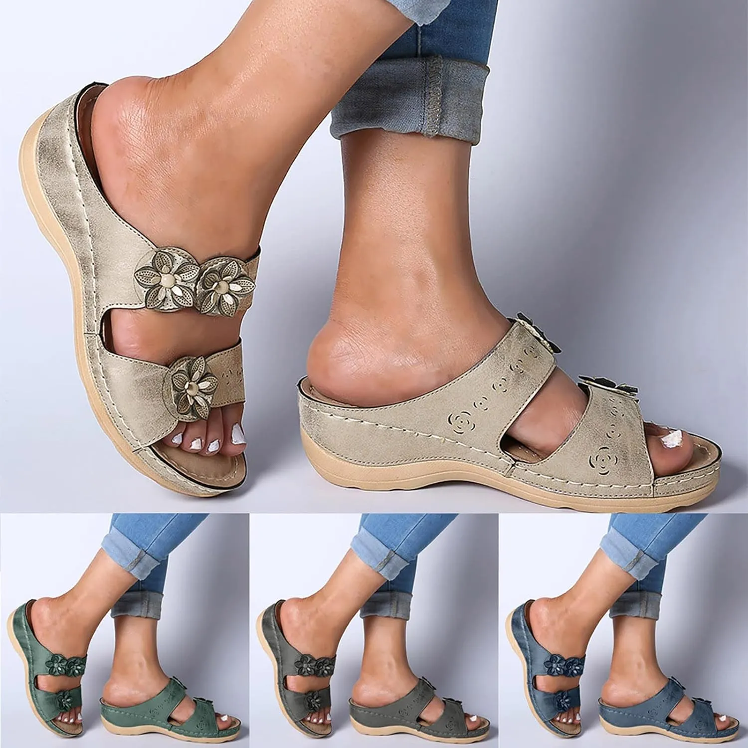 Sandals for Women Dressy Summer, Women Premium Orthopedic Open Toe Sandals Retro Anti-Slip Summer Casual Sandals
